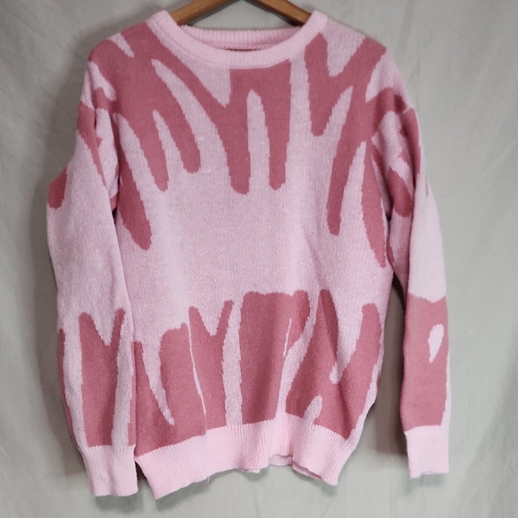 Manfinity Sweaters - Stylish Pink Abstract Crew Neck Sweater